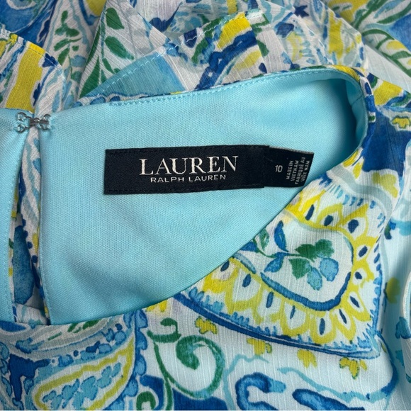 Lauren Ralph Lauren Dress Size 10 Blue Paisley Georgette Shift Ruffle Nautical - Picture 7 of 10